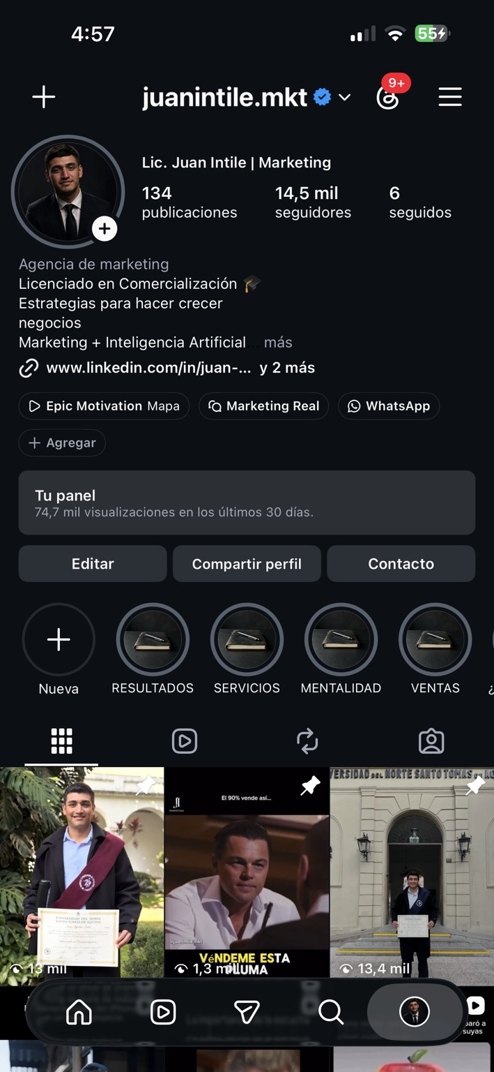 Captura de archivo del perfil de Instagram de Juan Intile